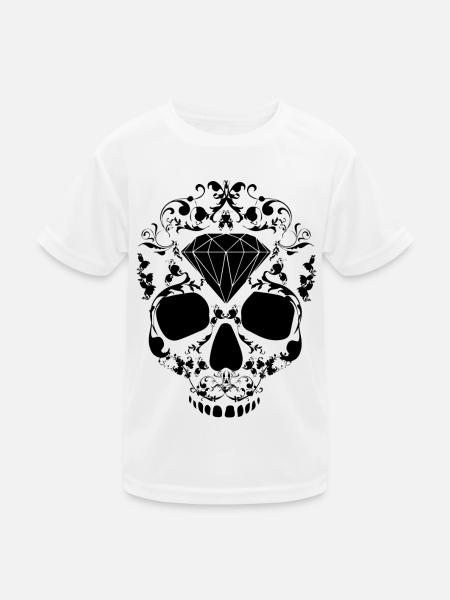 Skull Skullhead Floral Diamond Hipster Swag Black - Kinder Funktions-T-Shirt - Weiß