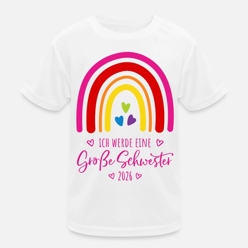 Ich werde eine große Schwester 2026 Regenbogen Kinder Funktions-T-Shirt