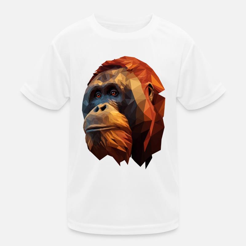 Orange Polygon Orangutan Portrait Kids Functional T-Shirt
