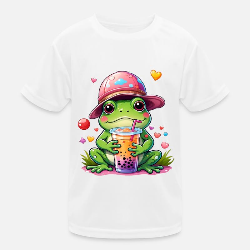 Süßer Frosch mit Basecap trinkt Limonade Kinder Funktions-T-Shirt