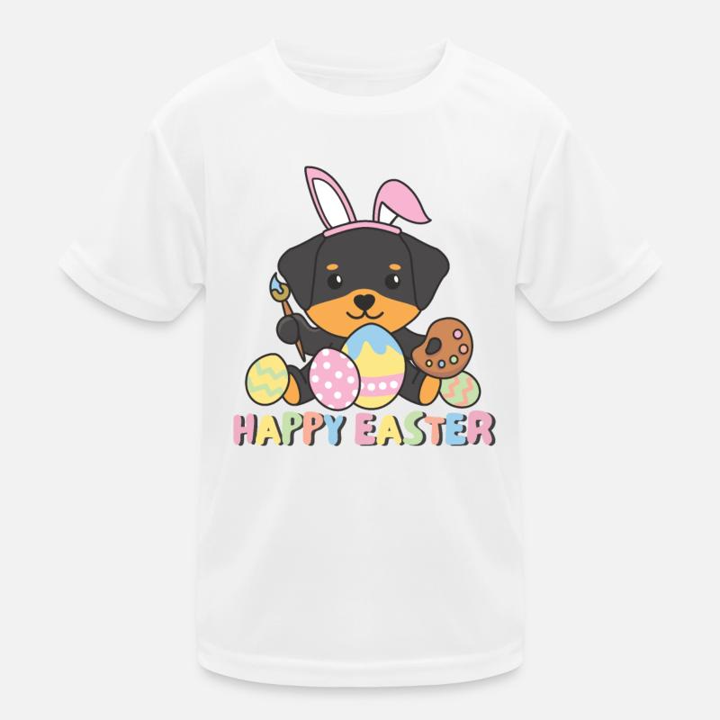 happy easter sweet rottweiler Easter dogs Kids Functional T-Shirt