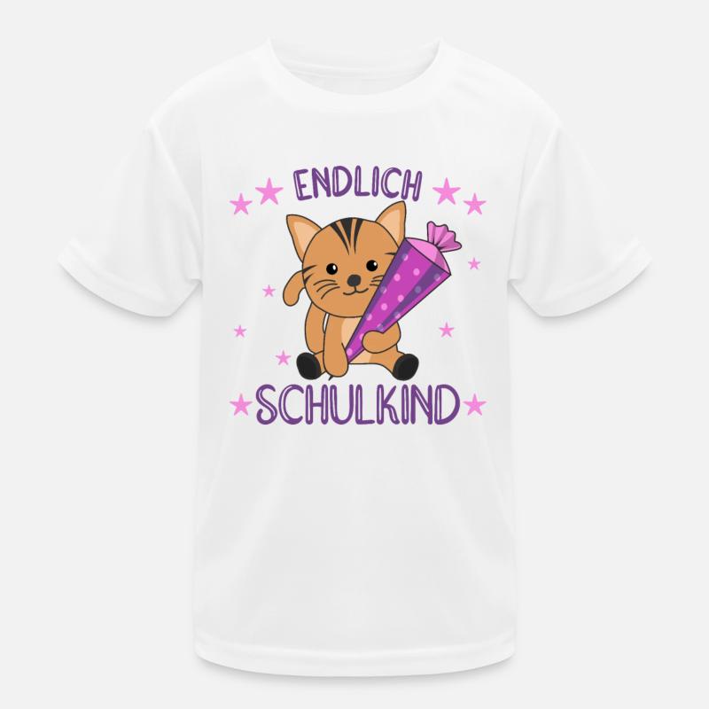 endlich Schulkind Einschulung Schule Katze Kinder Funktions-T-Shirt