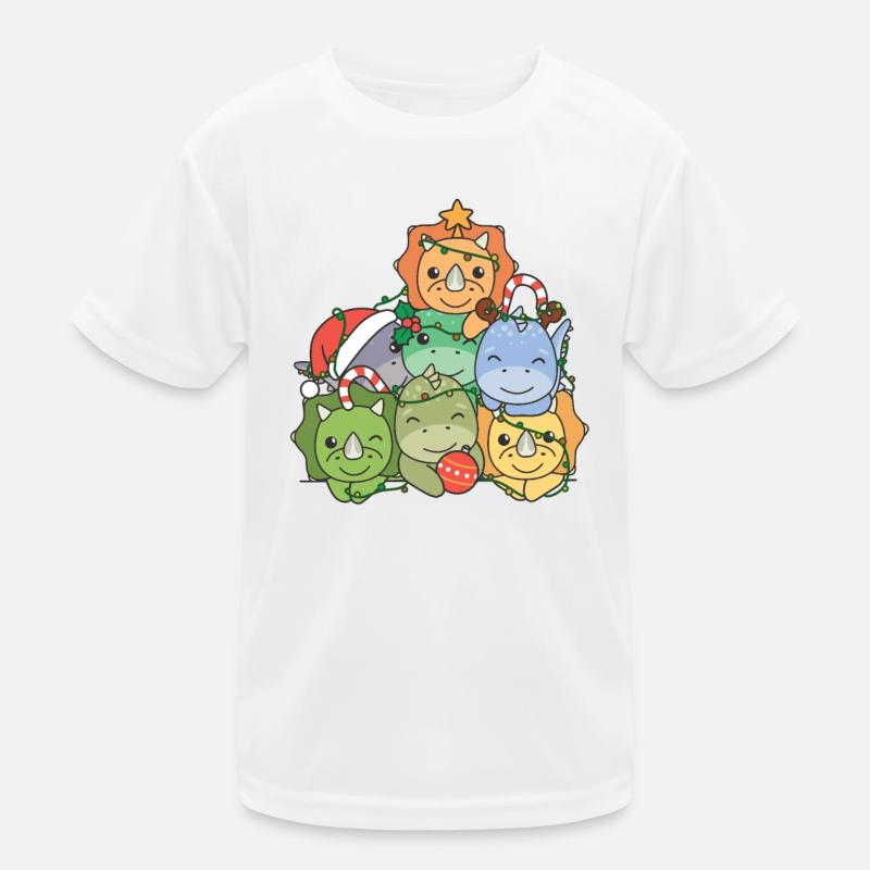 Dinosaur Christmas Tree Funny Animal Kids Functional T-Shirt