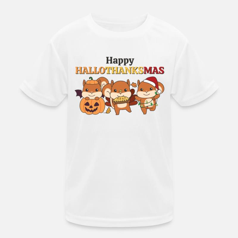 Happy Hallothanksmas Squirrel Christmas Kids Functional T-Shirt