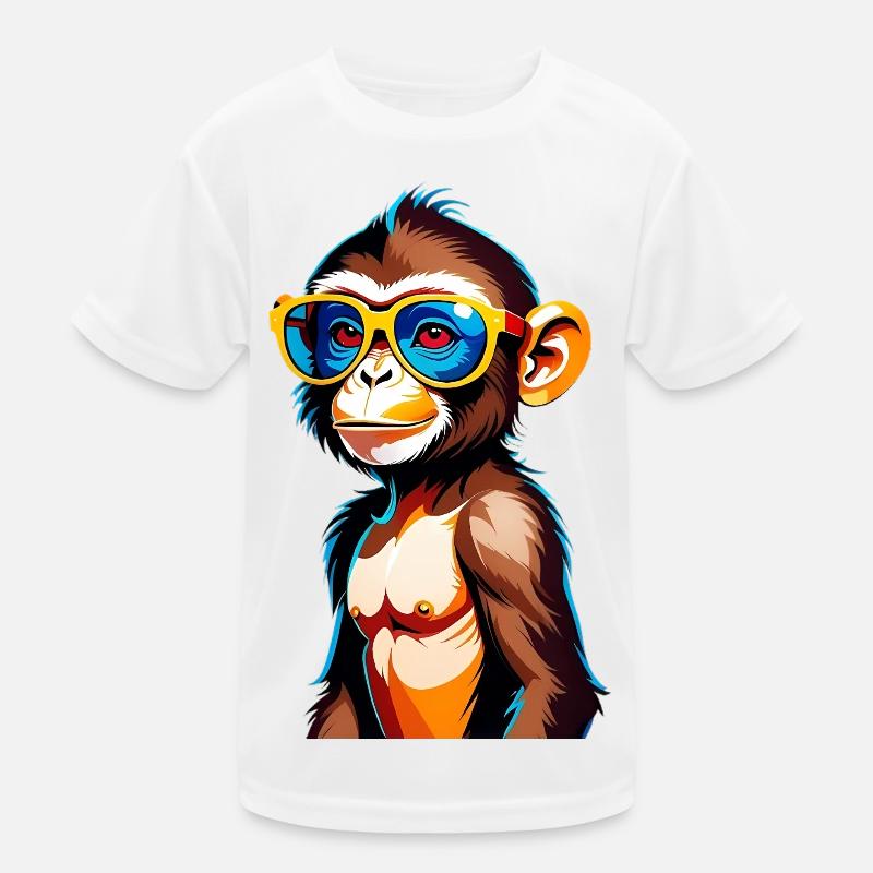Kunterbunter Affe mit Retro-Sonnenbrille Kinder Funktions-T-Shirt