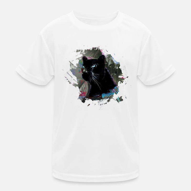 panthère, guépard, léopard, noir, vert, jungle - T-shirt sport Enfant - blanc