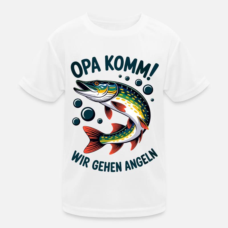 Opa komm wir gehen Angeln - springender Hecht Kinder Funktions-T-Shirt