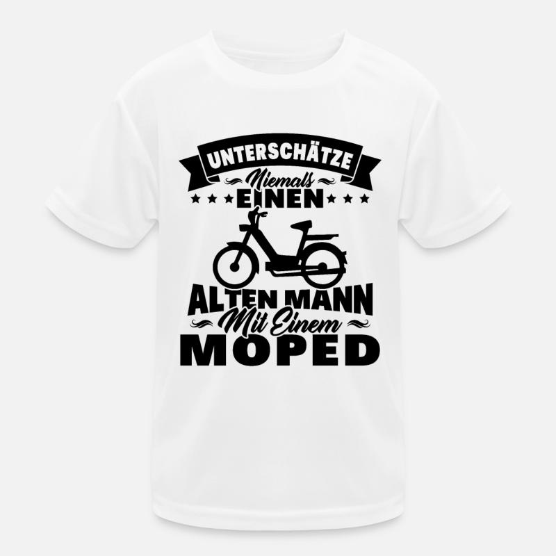 Alten mann mit einem Moped Kinder Funktions-T-Shirt