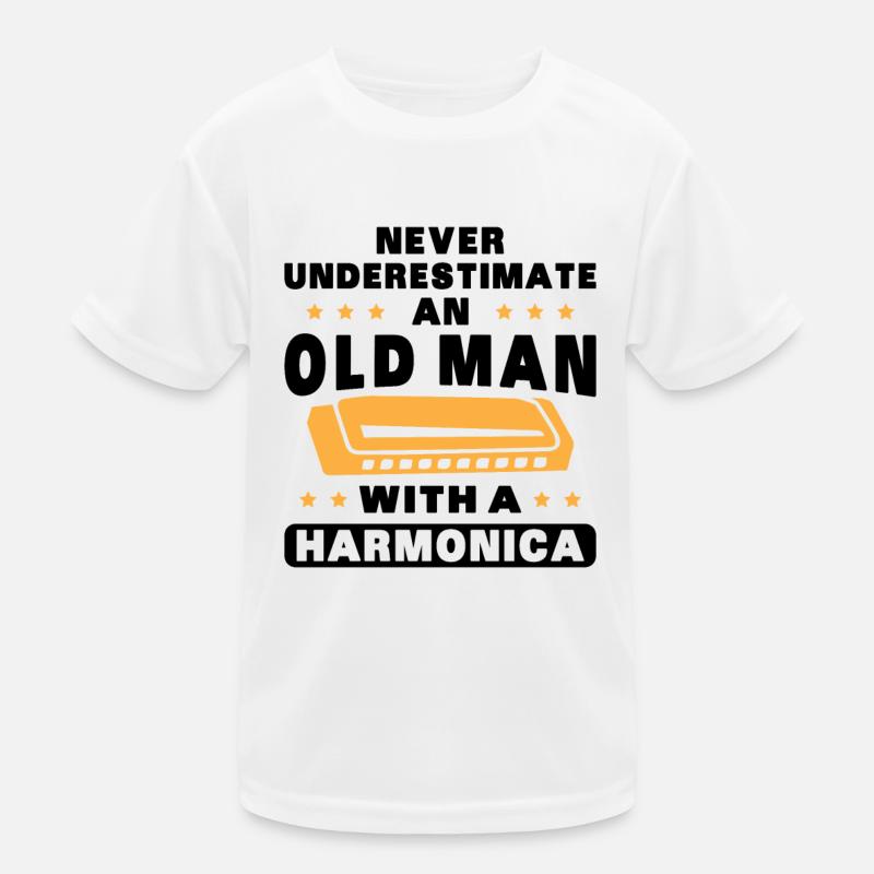 An old man with a harmonica Kids Functional T-Shirt