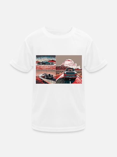 Retro cars on the highway in the sunset - Kids Functional T-Shirt - white - Front