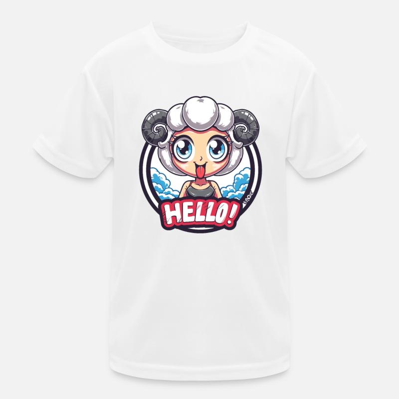 funny sheep says hello Kids Functional T-Shirt