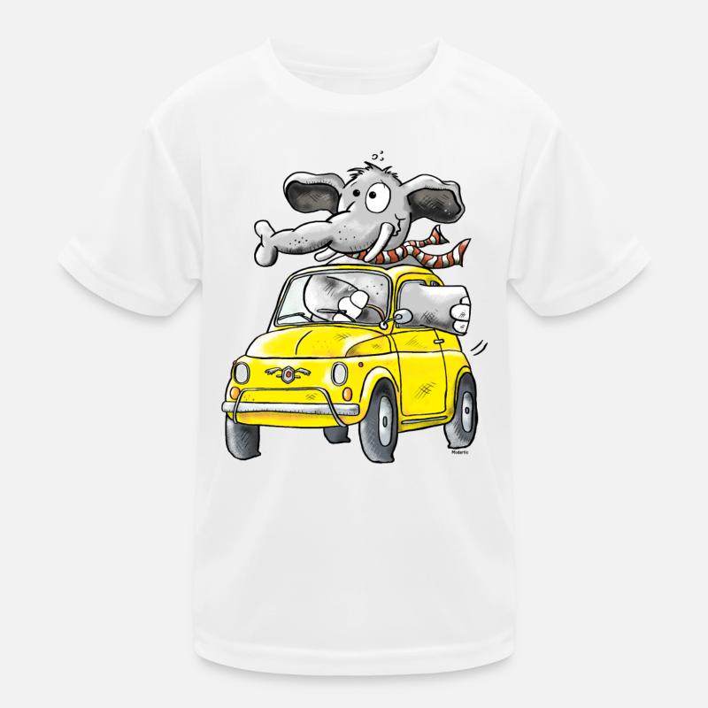 Elefantenrollschuh - Auto - Kinder Funktions-T-Shirt - Weiß