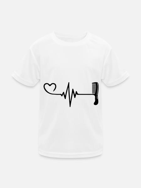 Kamm Friseur Puls Herz Liebe - Kinder Funktions-T-Shirt - Weiß - Vorne
