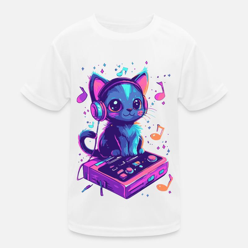 Süße Katze mit Kopfhörern hört Musik Kinder Funktions-T-Shirt
