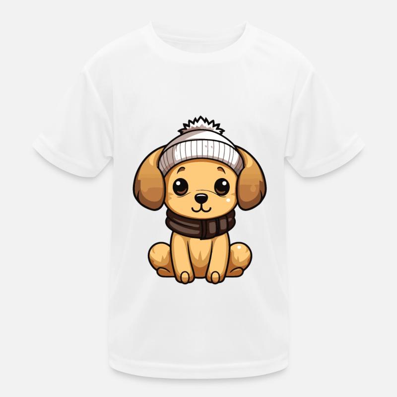 Hund Winter Comic Kinder Funktions-T-Shirt