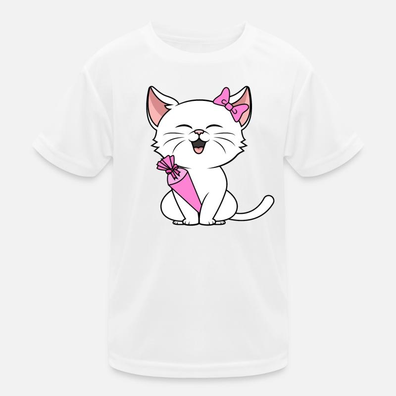Schulkind Mädchen Einschulung Katze mit Schultüte Kinder Funktions-T-Shirt