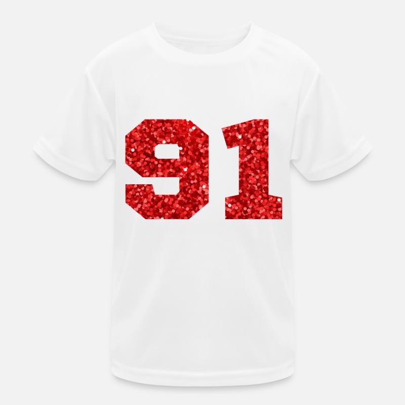 Nummer 91 Roter Glitzer - 91. Geburtstag Kinder Funktions-T-Shirt