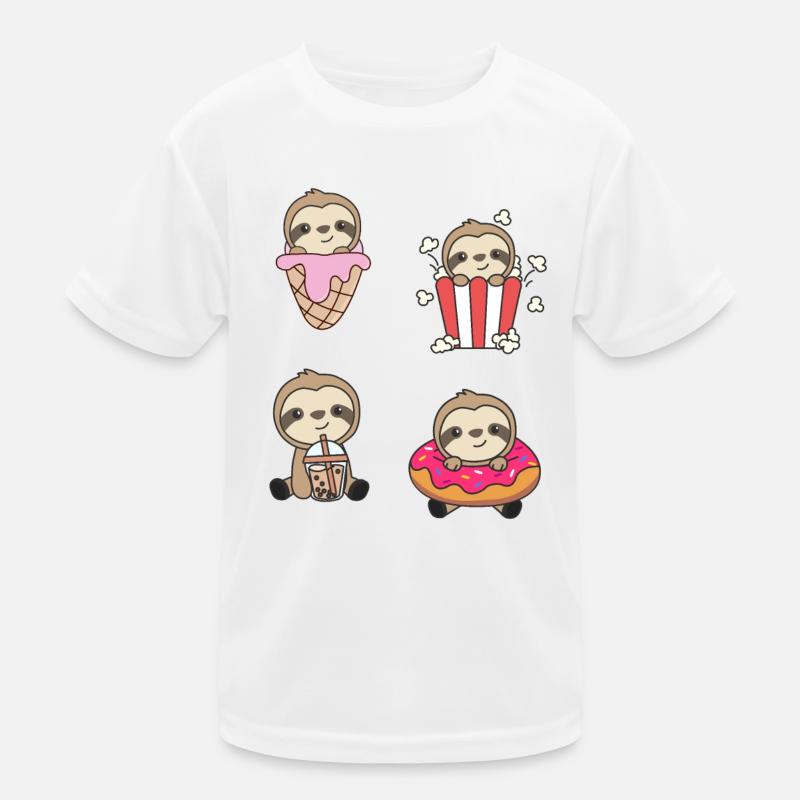 Sloth Candy Bubble Tea Popcorn Doughnut Sweet Kids Functional T-Shirt