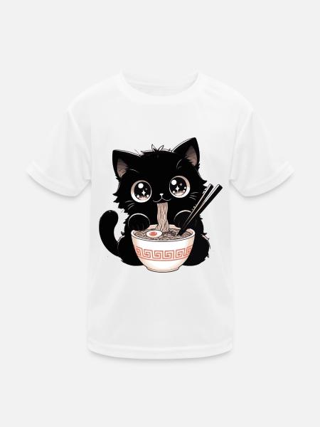 niedliche Kawaii Katze isst Ramen Anime Geschenk - Kinder Funktions-T-Shirt - Weiß