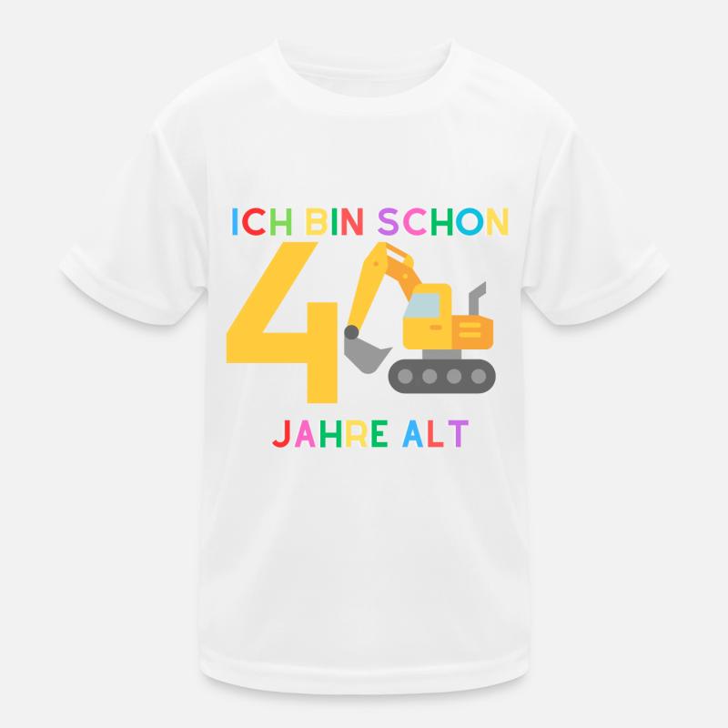 Ich bin 4 Junge Bagger - Kinder Funktions-T-Shirt - Weiß