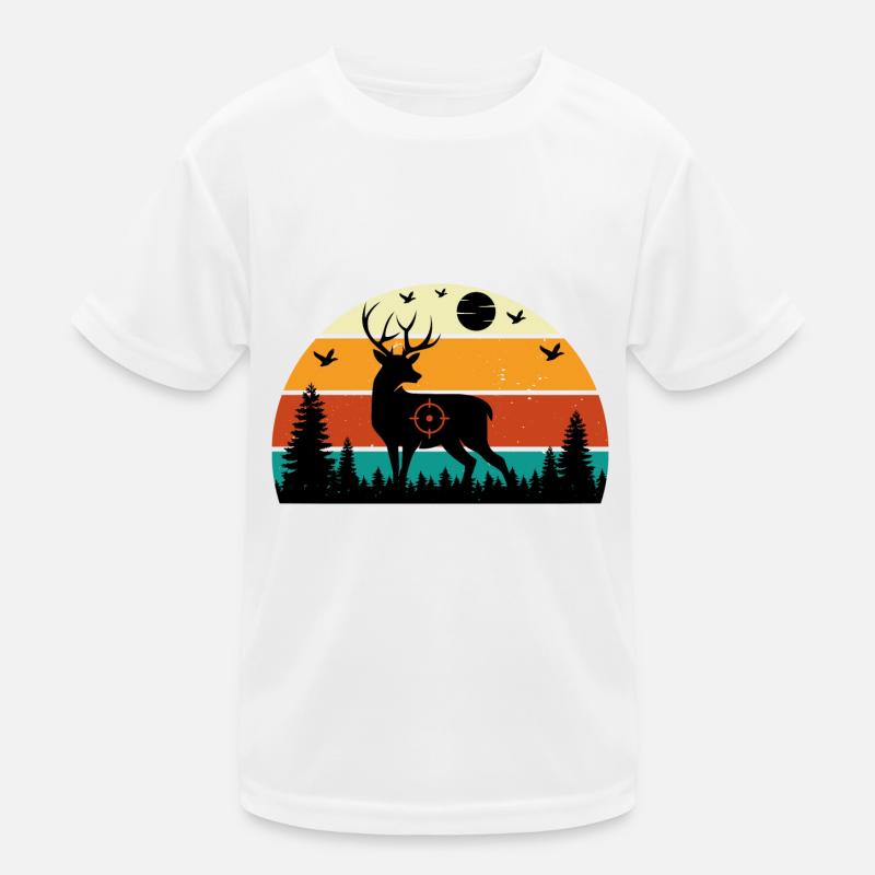 Retro Sunset cerf Drôle d’humour de chasse T-shirt sport Enfant