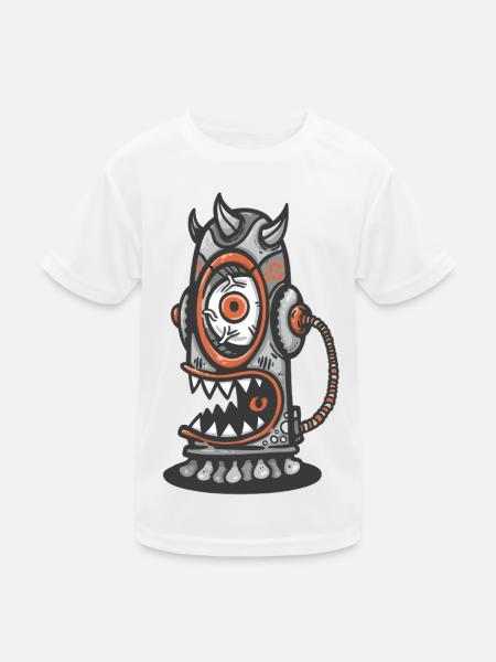 Mechanical monster with an orange eye - Kids Functional T-Shirt - white