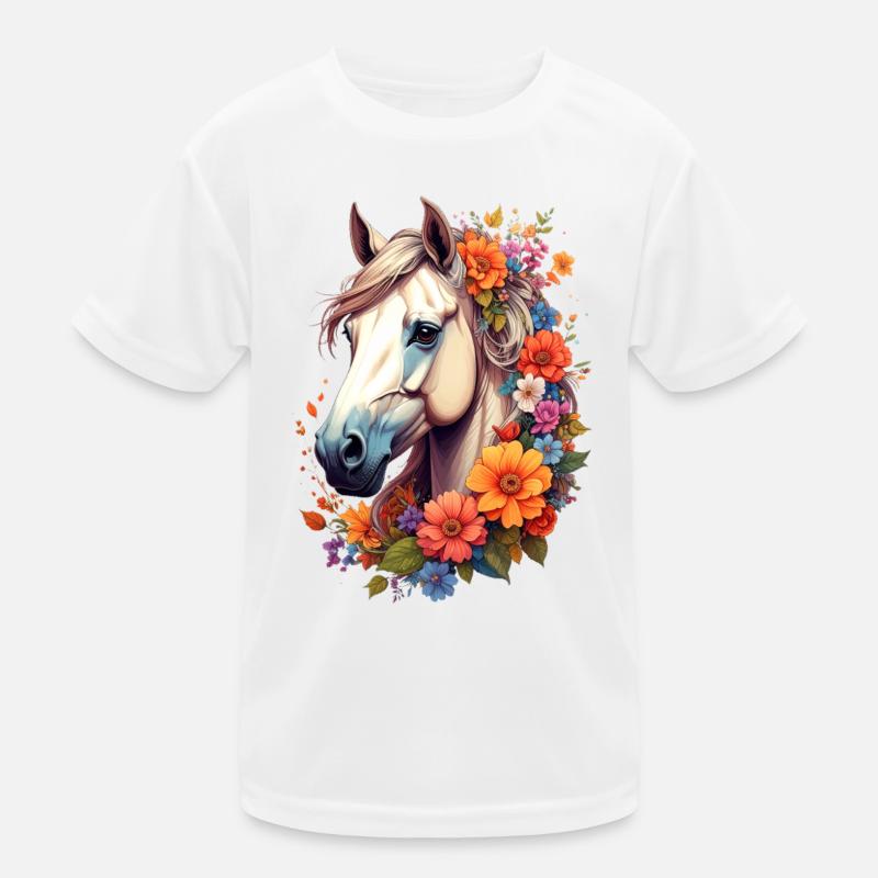 Pferd umrahmt von Blumen Kinder Funktions-T-Shirt