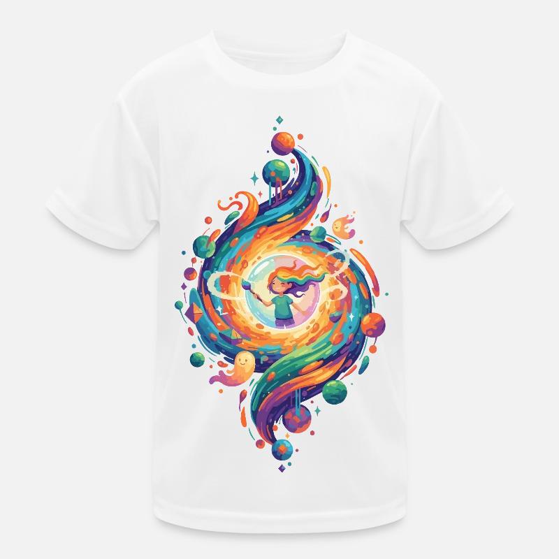 Regenbogen Mädchen Pinsel Farbwirbel Malerei Kunst Kinder Funktions-T-Shirt