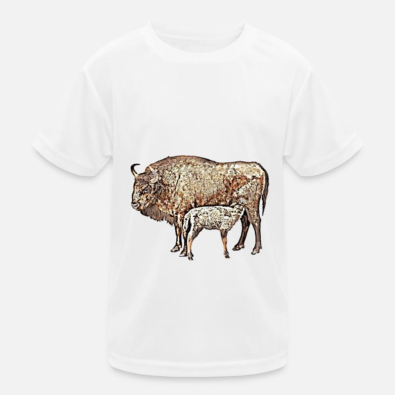 Bison mit Kalb Kinder Funktions-T-Shirt