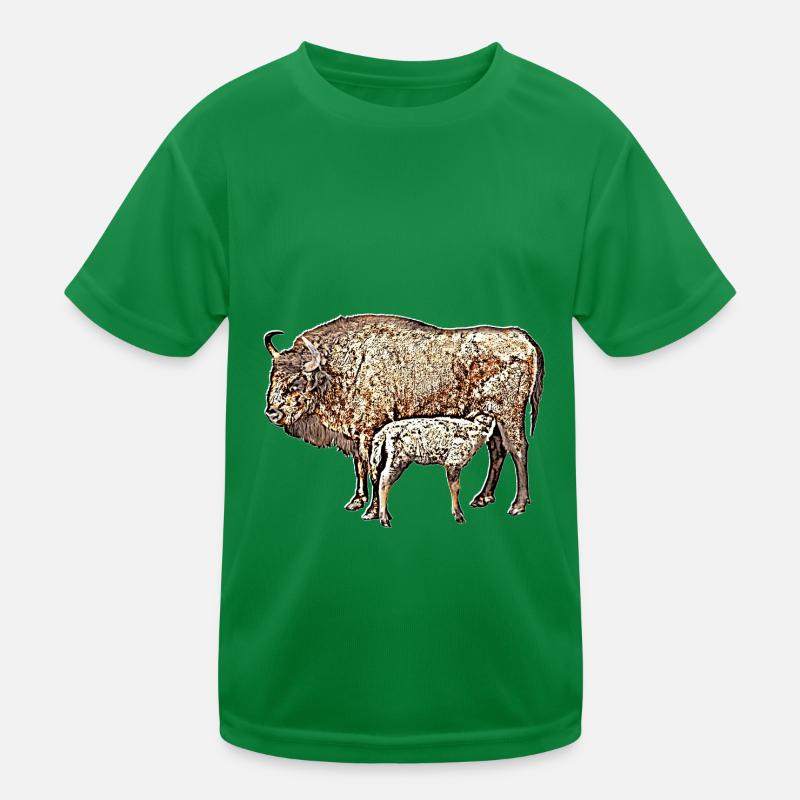 Bison mit Kalb Kinder Funktions-T-Shirt