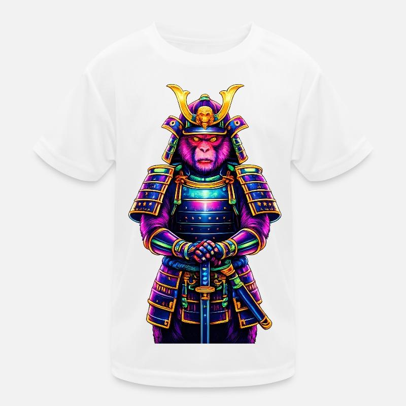 Neon-Samurai-Affe Japanisches Krieger-Tier - Kinder Funktions-T-Shirt - Weiß