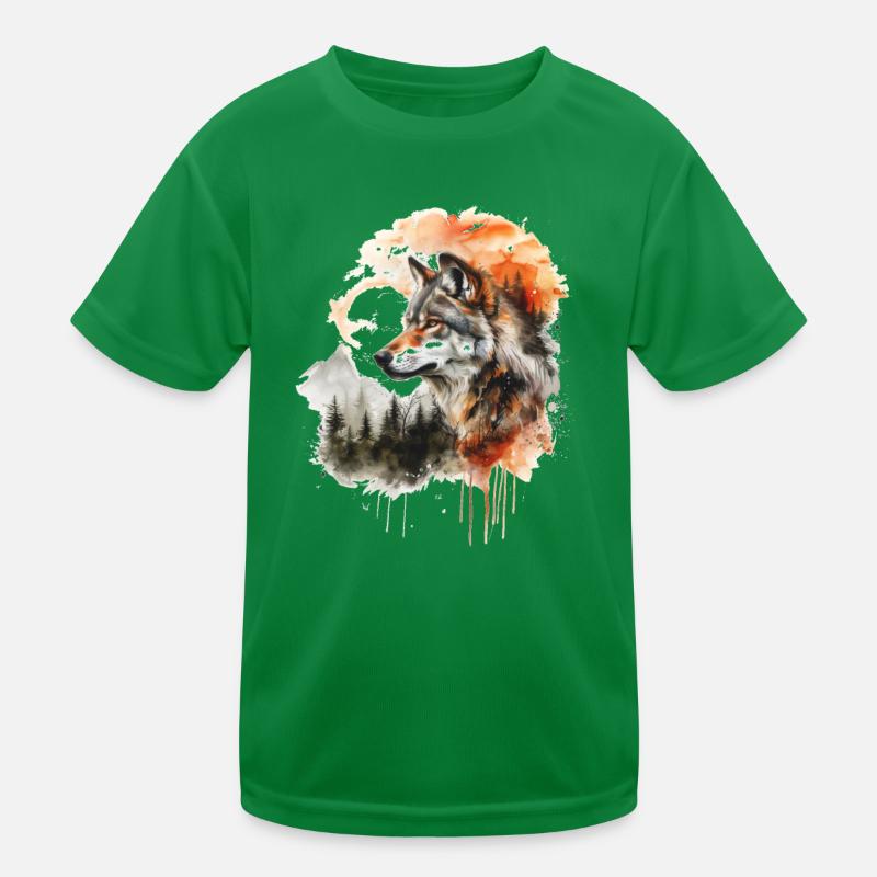 Wolf mit Wasserfarbe Kinder Funktions-T-Shirt
