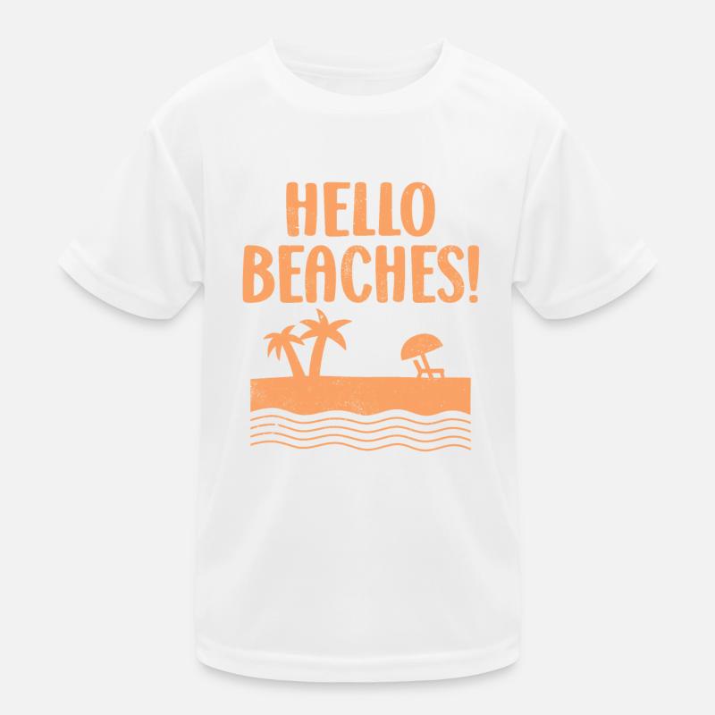 Funny Hello Beaches Pun Orange Summer Kids Functional T-Shirt