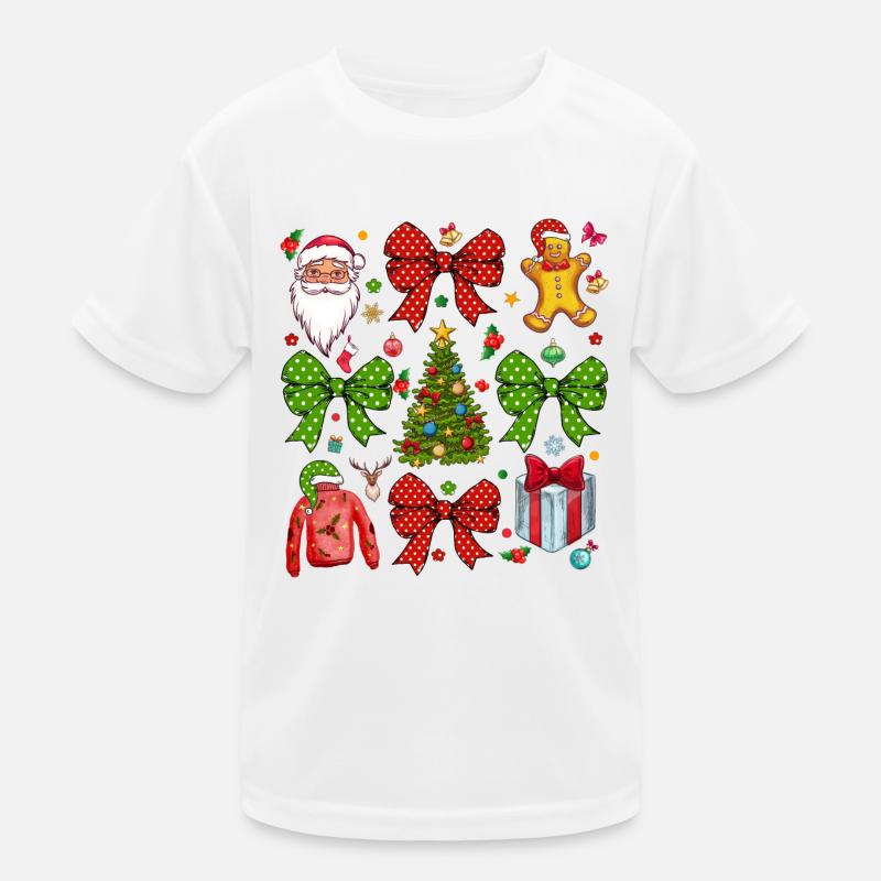 Christmas Coquette Bow, Christmas Tree Kids Functional T-Shirt
