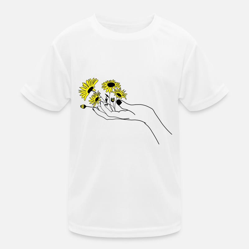 Hand mit Blumen - Kinder Funktions-T-Shirt - Weiß