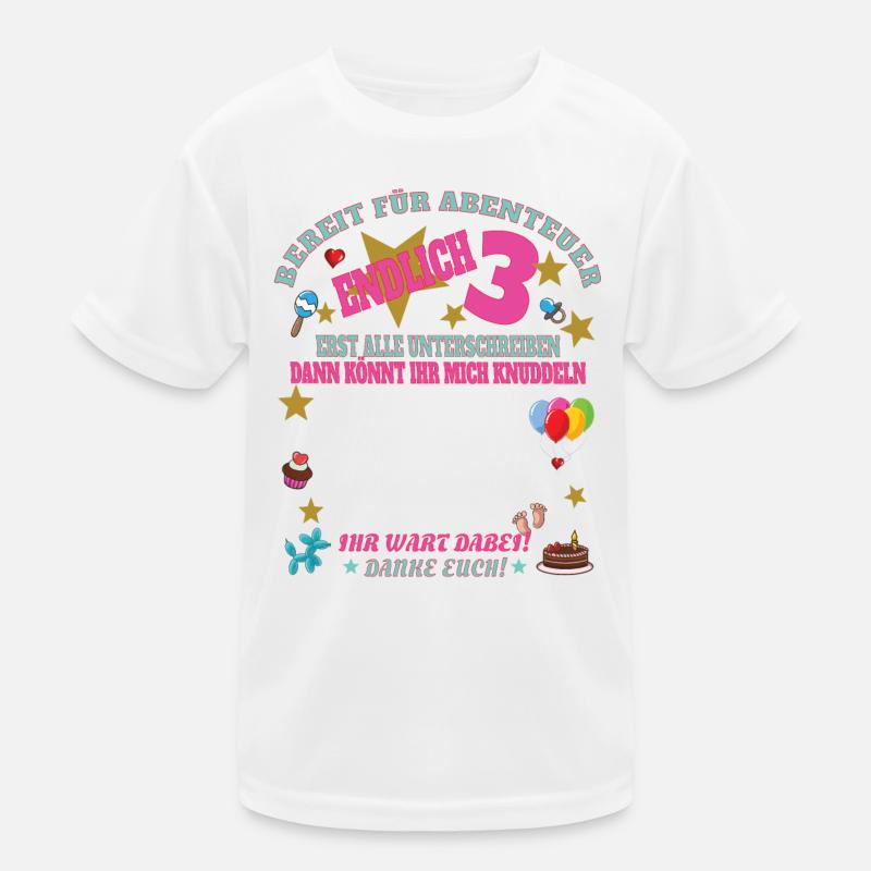 3. Geburtstag Junge Gästebuch Mädchen - Kinder Funktions-T-Shirt - Weiß