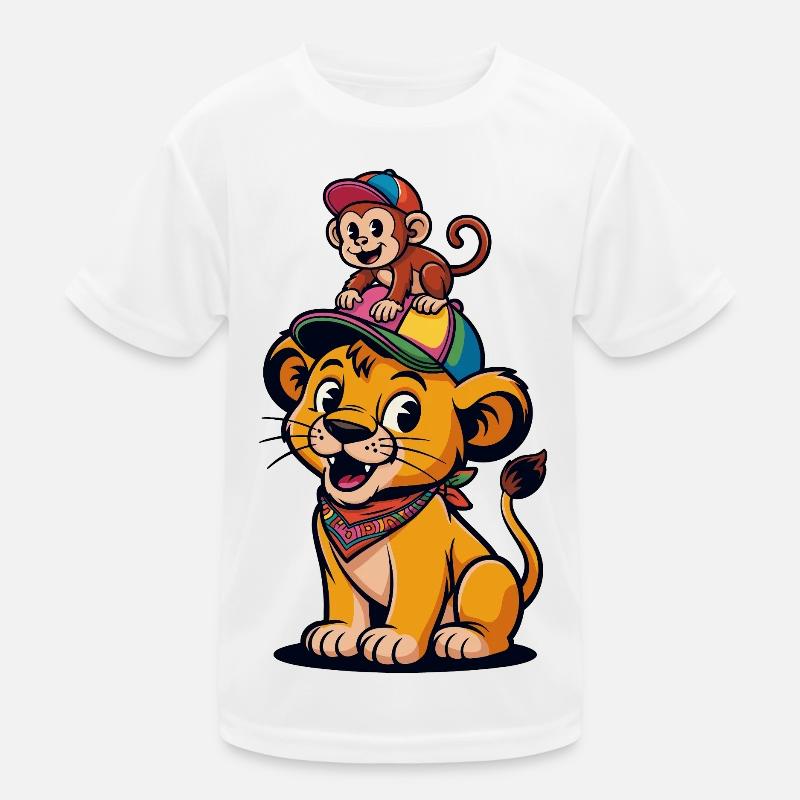 Süßer Löwe und Affe – Beste Freunde Cartoon Stil Kinder Funktions-T-Shirt