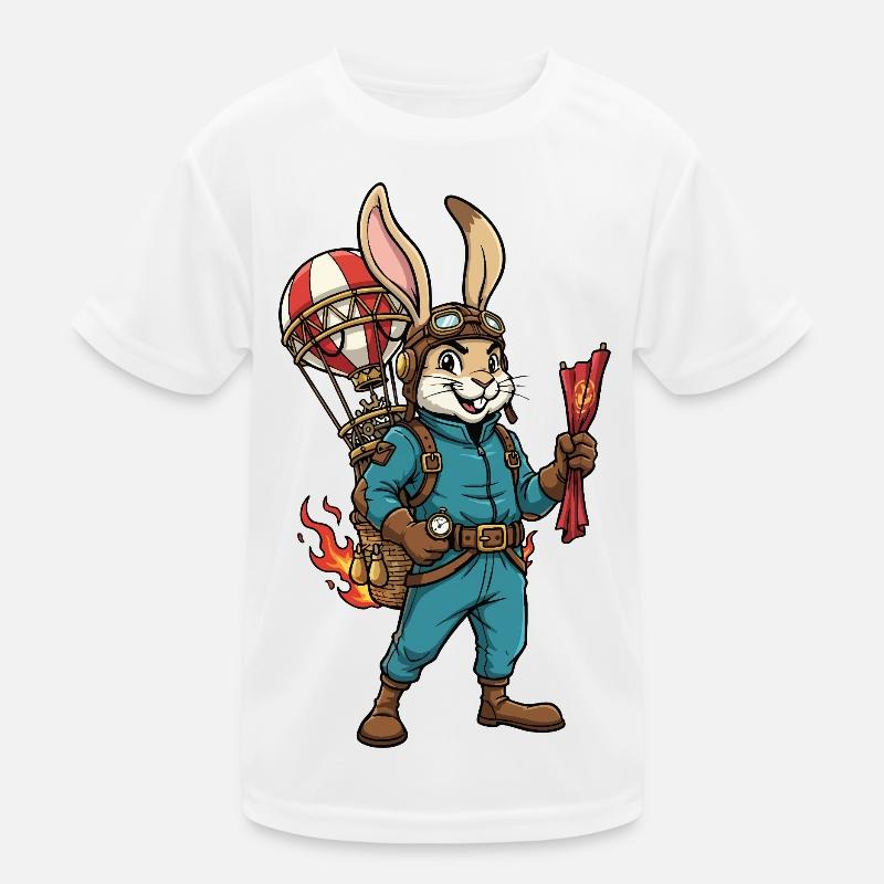 Rabbit Aviator Steampunk Hot Air Balloon Flight Kids Functional T-Shirt