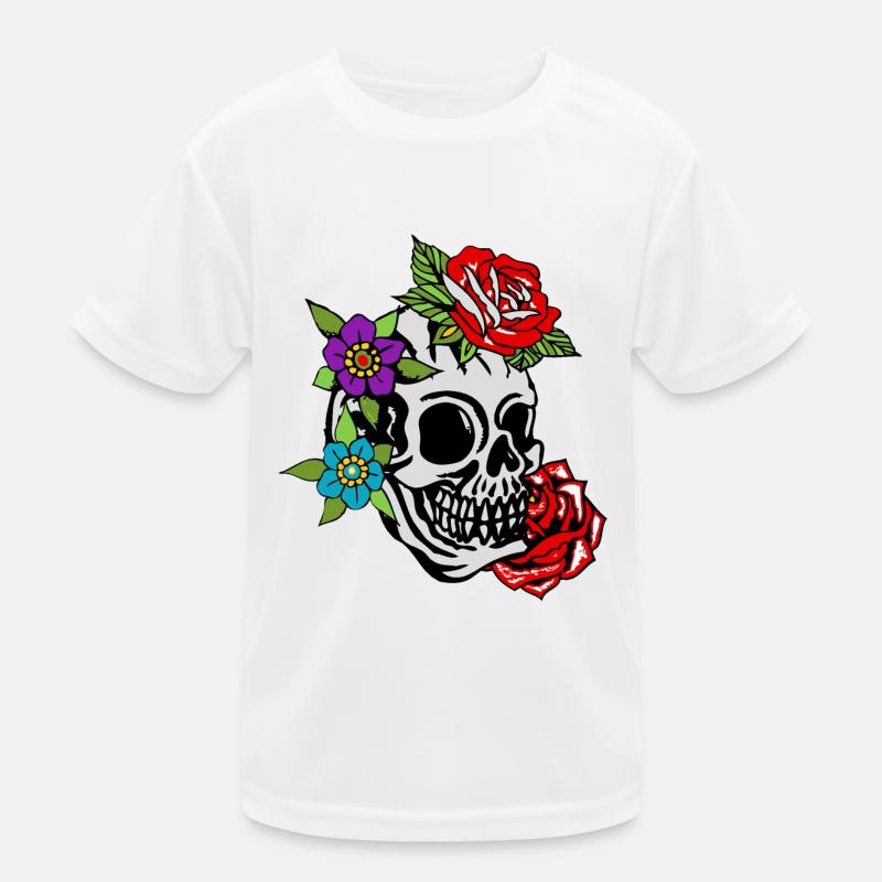 Kopf des Todes Blume rosa Blatt alte Schule Tattoo Kinder Funktions-T-Shirt