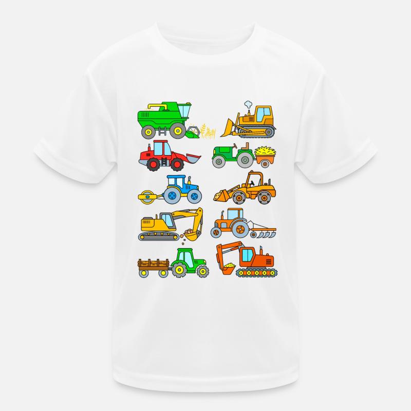 Vehicles Farm Construction Site Tractors Excavators Kids Functional T-Shirt