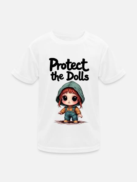 Protect the Dolls - Süße Botschaft - Kinder Funktions-T-Shirt - Weiß - Vorne