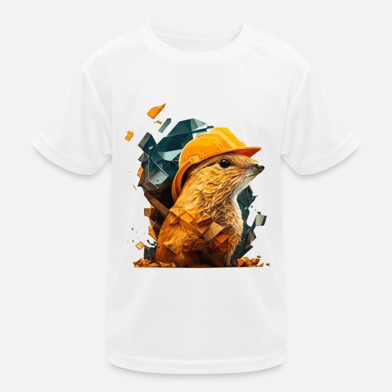 Erdhörnchen als Bauarbeiter mit gelbem Schutzhelm Kinder Funktions-T-Shirt