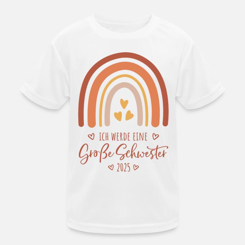 Ich werde eine große Schwester 2025 Regenbogen Kinder Funktions-T-Shirt
