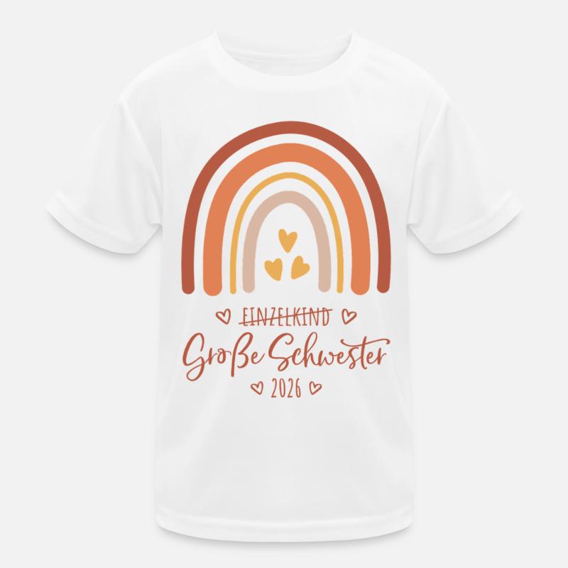 Große Schwester 2026 Regenbogen - Kinder Funktions-T-Shirt - Weiß