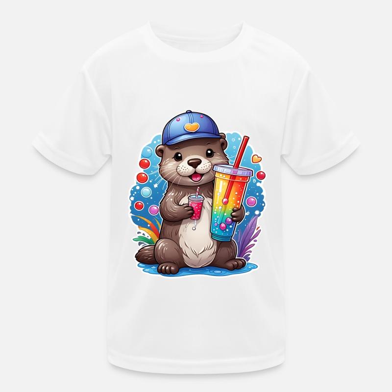 Kleiner Süßer Otter trinkt mit Strohhalm Limonade Kinder Funktions-T-Shirt
