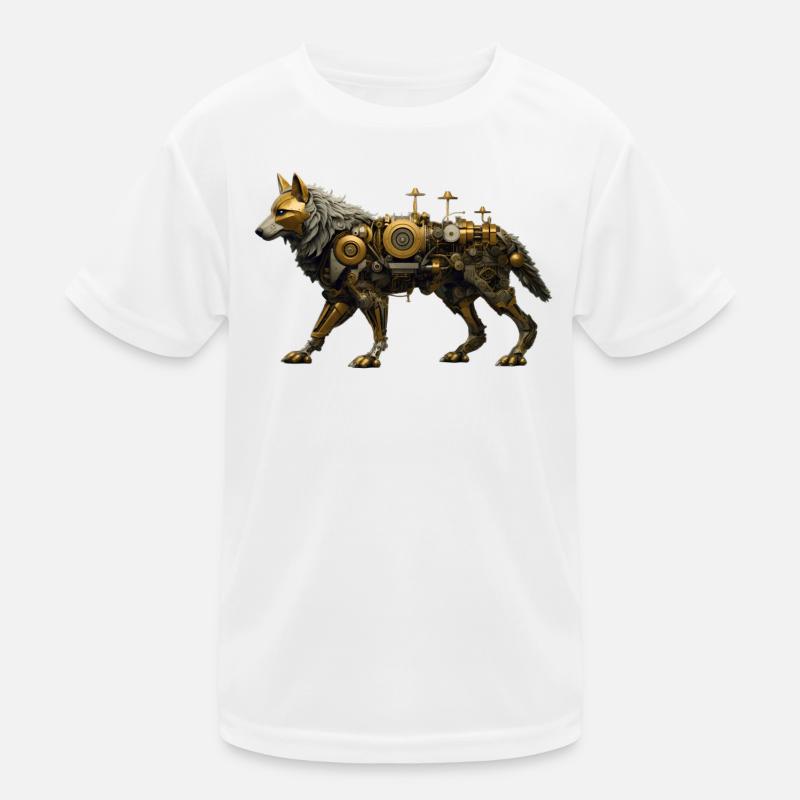 Steampunk Wolf - Kinder Funktions-T-Shirt - Weiß