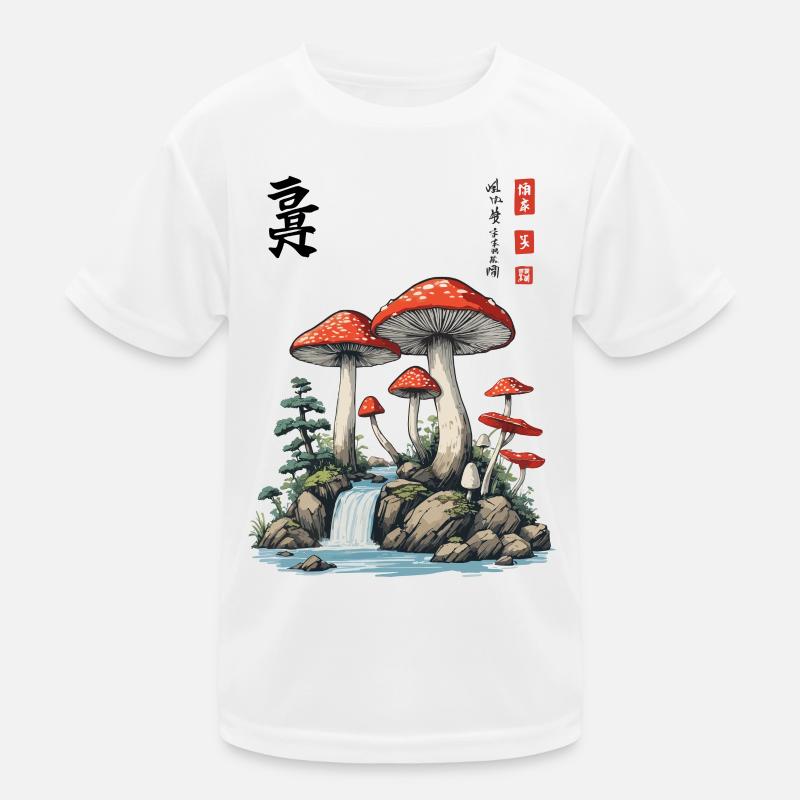 Champignon Asiatique Crapauds Caractères Kanji Champignons T-shirt sport Enfant