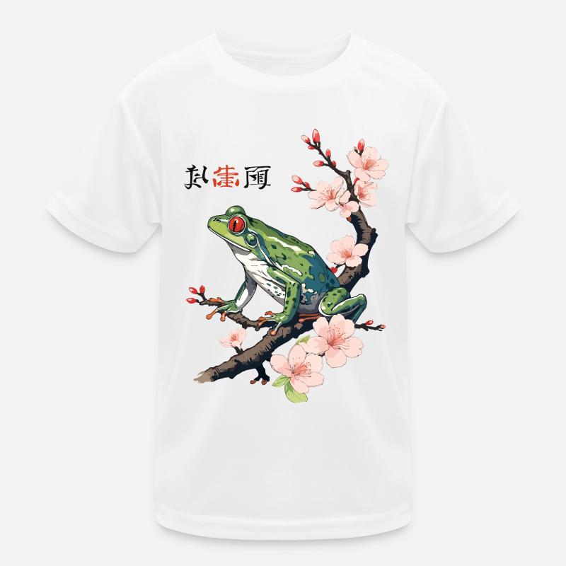 Japanese Tree Frog Cherry Blossoms Retro Kids Functional T-Shirt