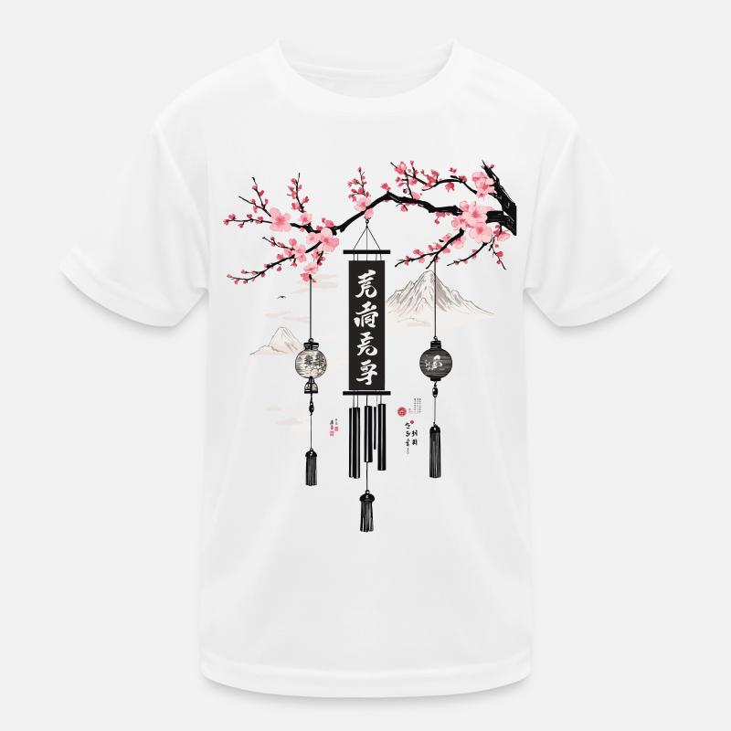 Asiatische Windglocken Kirschblüten Kunst Kinder Funktions-T-Shirt