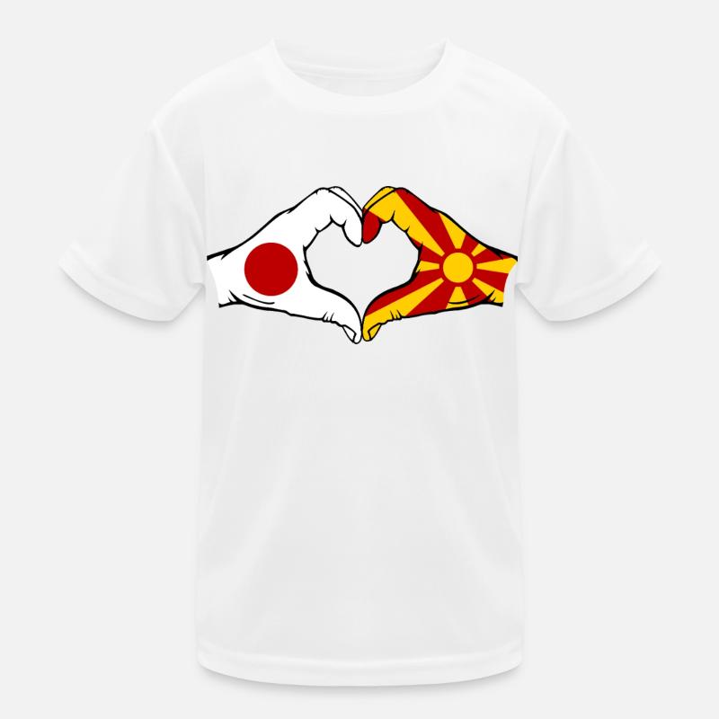 Japon Macédoine Drapeau Mains Coeur Forme T-shirt sport Enfant